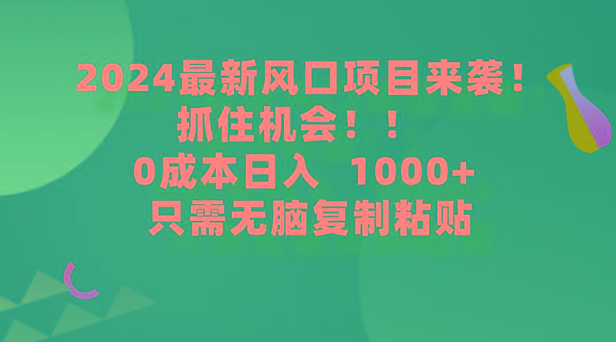 (9899期)2024最新风口项目来袭，抓住机会，0成本一部手机日入1000+，只需无脑复…-瀚洪创业网