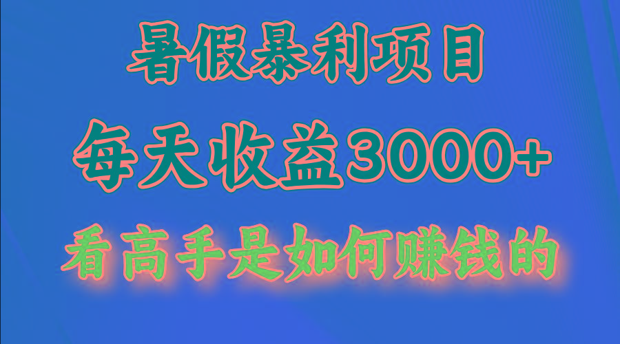 暑假暴利项目，每天收益3000+ 努努力能达到5000+，暑假大流量来了-瀚洪创业网