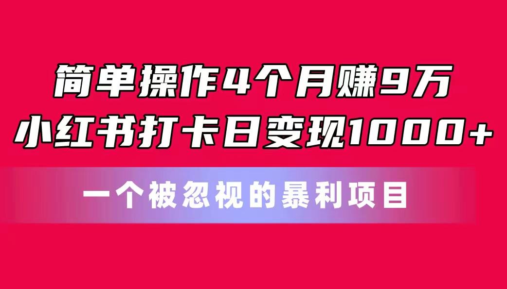 简单操作4个月赚9万！小红书打卡日变现1000+！一个被忽视的暴力项目-瀚洪创业网