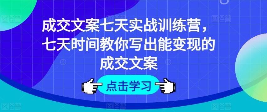 成交文案七天实战训练营，七天时间教你写出能变现的成交文案-瀚洪创业网