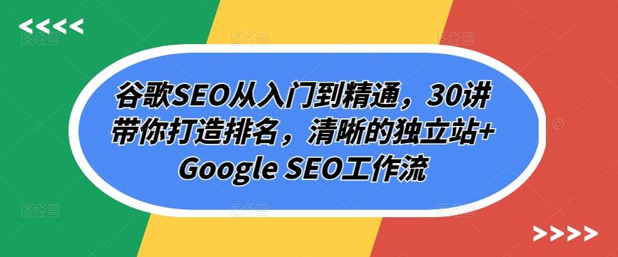 谷歌SEO从入门到精通，30讲带你打造排名，清晰的独立站+Google SEO工作流-瀚洪创业网