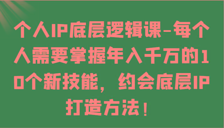 个人IP底层逻辑-掌握年入千万的10个新技能，约会底层IP的打造方法！-瀚洪创业网