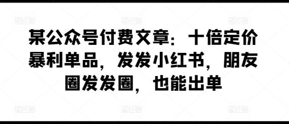 某公众号付费文章：十倍定价暴利单品，发发小红书，朋友圈发发圈，也能出单-瀚洪创业网