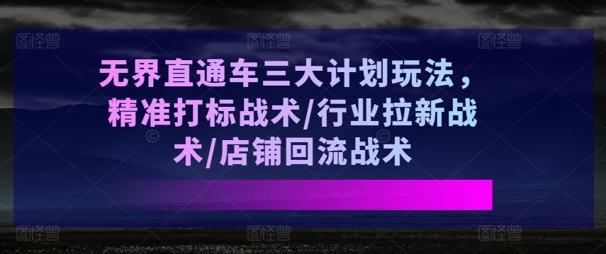 无界直通车三大计划玩法，精准打标战术/行业拉新战术/店铺回流战术-瀚洪创业网