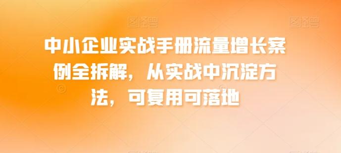 中小企业实战手册流量增长案例全拆解，从实战中沉淀方法，可复用可落地-瀚洪创业网