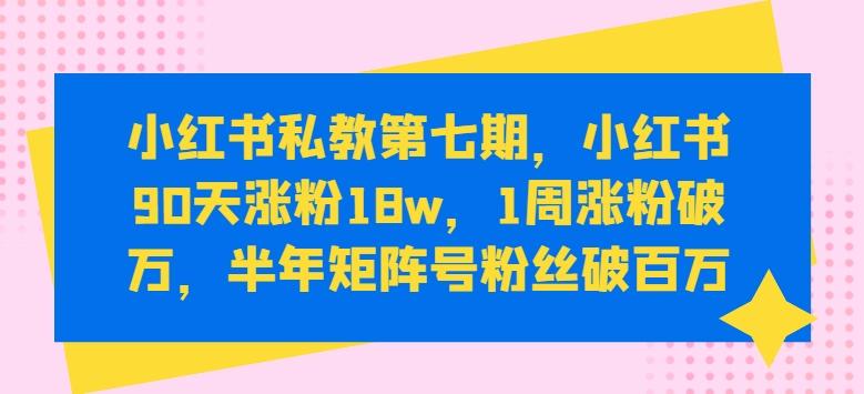 小红书私教第七期，小红书90天涨粉18w，1周涨粉破万，半年矩阵号粉丝破百万-瀚洪创业网