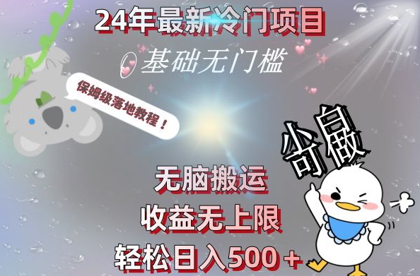 2024最新冷门项目，无脑搬运，收益无上限，轻松日入500＋，保姆级落地教程-瀚洪创业网