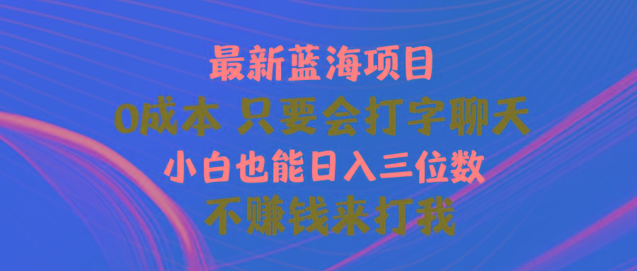 最新蓝海项目 0成本 只要会打字聊天 小白也能日入三位数 不赚钱来打我-瀚洪创业网