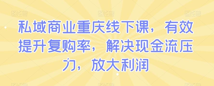 私域商业重庆线下课，有效提升复购率，解决现金流压力，放大利润-瀚洪创业网