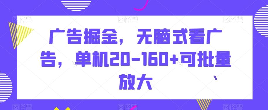 广告掘金，无脑式看广告，单机20-160+可批量放大【揭秘】-瀚洪创业网