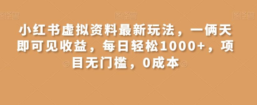 小红书虚拟资料最新玩法，一俩天即可见收益，每日轻松1000+，项目无门槛，0成本-瀚洪创业网