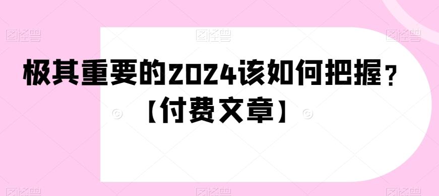 极其重要的2024该如何把握？【付费文章】-瀚洪创业网