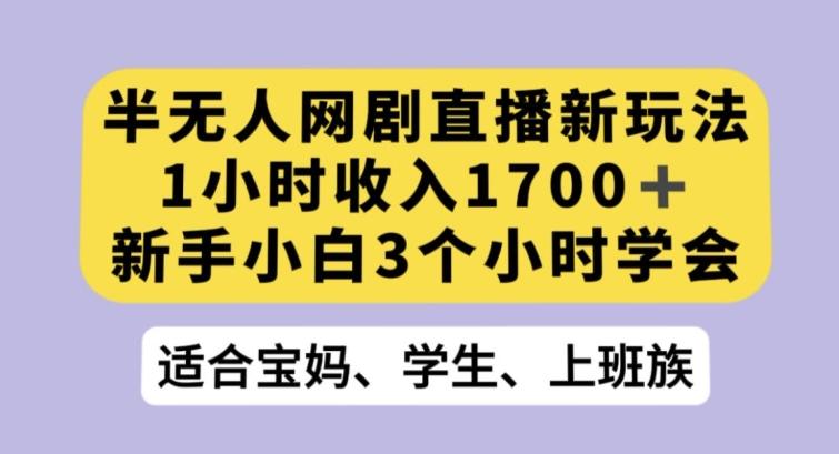 半无人网剧直播新玩法，1小时收入1700+，新手小白3小时学会【揭秘】-瀚洪创业网