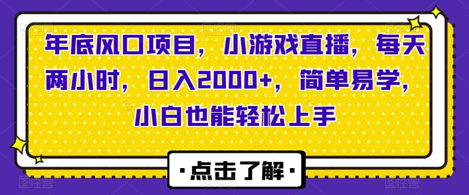 年底风口项目，小游戏直播，每天两小时，日入2000+，简单易学，小白也能轻松上手-瀚洪创业网