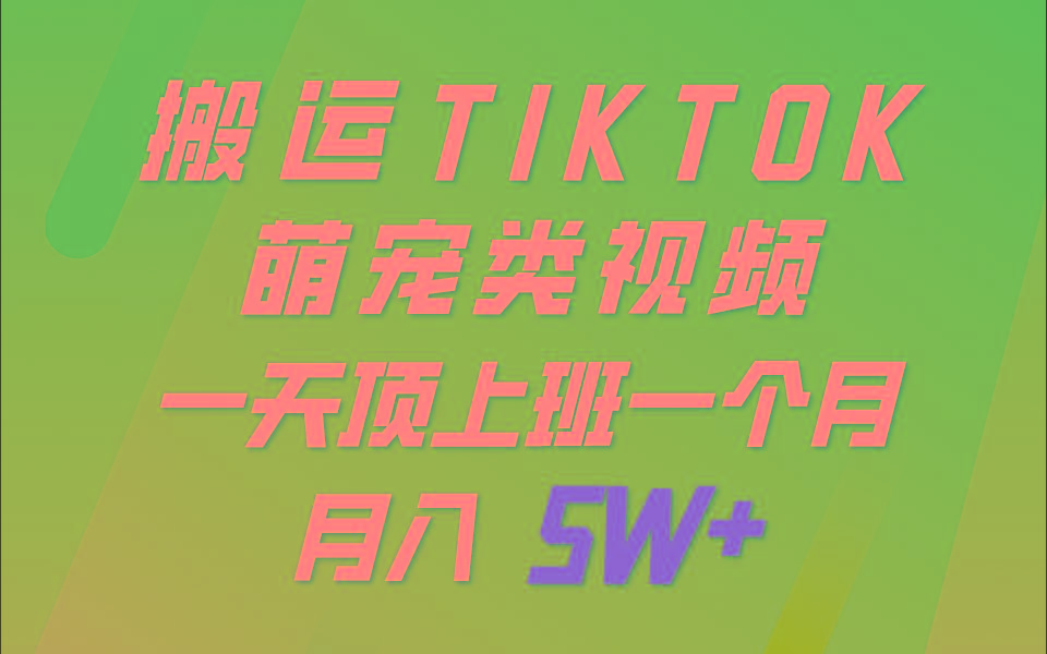 一键搬运TIKTOK萌宠类视频，一部手机即可操作，所有平台均可发布 轻松月入5W+-瀚洪创业网