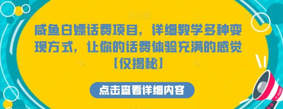 咸鱼白嫖话费项目，详细教学多种变现方式，让你的话费体验充满的感觉【仅揭秘】-瀚洪创业网