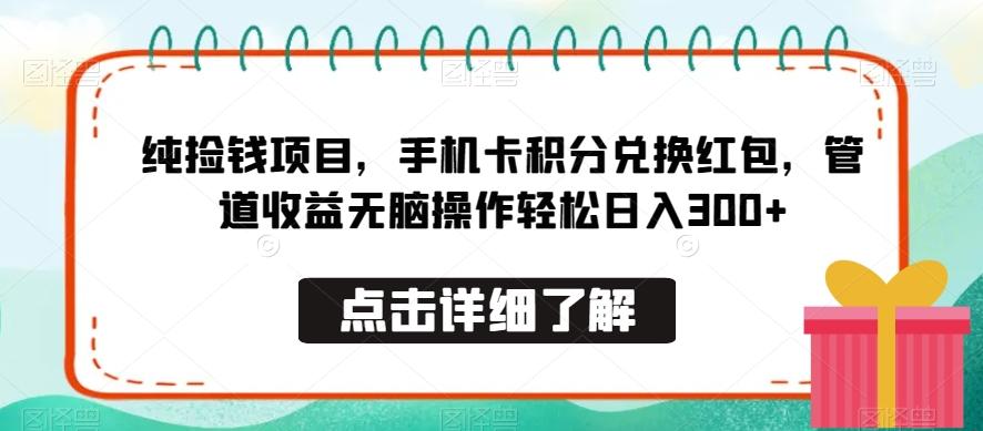 纯捡钱项目，手机卡积分兑换红包，管道收益无脑操作轻松日入300+-瀚洪创业网