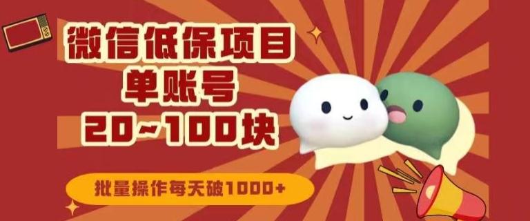 微信领低保单账号20元-100元，批量操作每天破1000+-瀚洪创业网