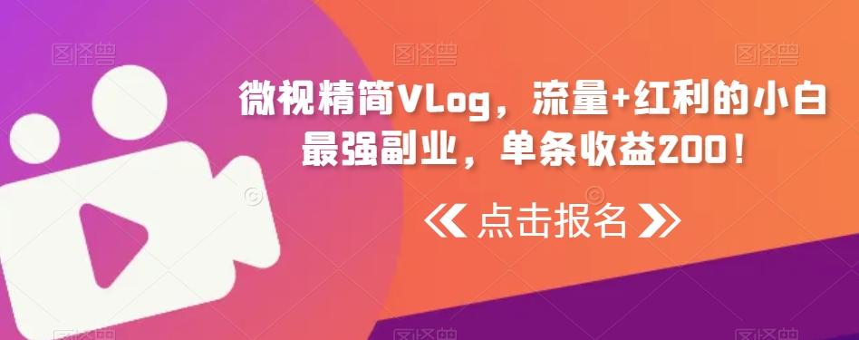 微视精简Vlog，流量+红利的小白最强副业，单条收益200！-瀚洪创业网