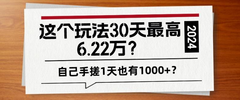 这个玩法30天最高6.22万？自己手搓1天也有1000+？-瀚洪创业网