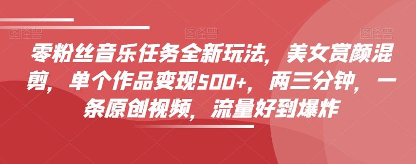 零粉丝音乐任务全新玩法，美女赏颜混剪，单个作品变现500+，两三分钟，一条原创视频，流量好到爆炸-瀚洪创业网