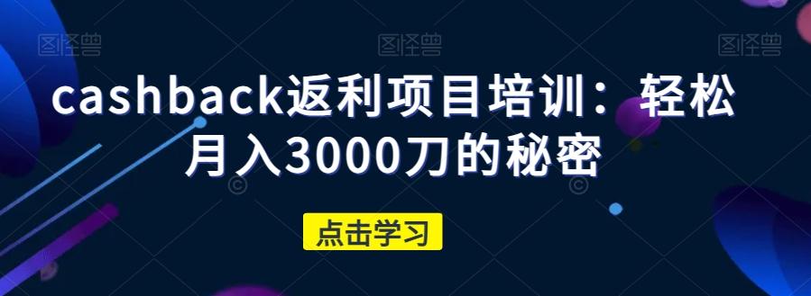 cashback返利项目培训：轻松月入3000刀的秘密-瀚洪创业网