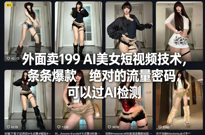 外面卖199 AI美女短视频技术，条条爆款，绝对的流量密码，可以过AI检测-瀚洪创业网