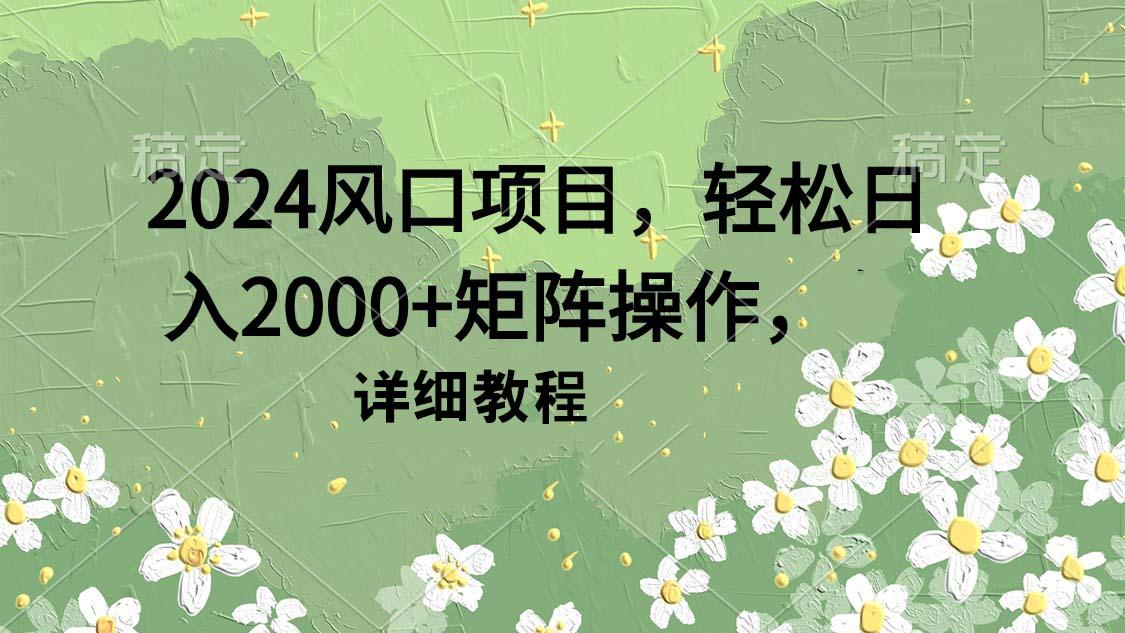 (9652期)2024风口项目，轻松日入2000+矩阵操作，详细教程-瀚洪创业网