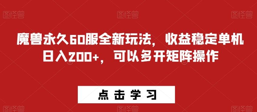 魔兽永久60服全新玩法，收益稳定单机日入200+，可以多开矩阵操作-瀚洪创业网