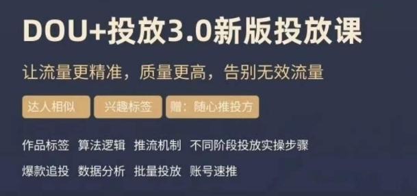dou+豆荚投放实操课3.0新版，让流量更精准，质量更高，告别无效流量-瀚洪创业网