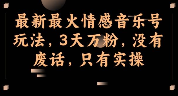最新最火情感音乐号玩法，3天万粉，没有废话，只有实操-瀚洪创业网
