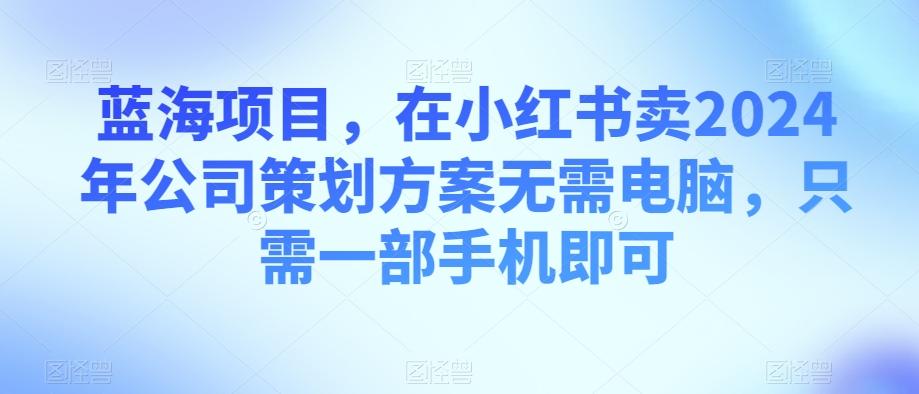 蓝海项目，在小红书卖2024年公司策划方案无需电脑，只需一部手机即可-瀚洪创业网