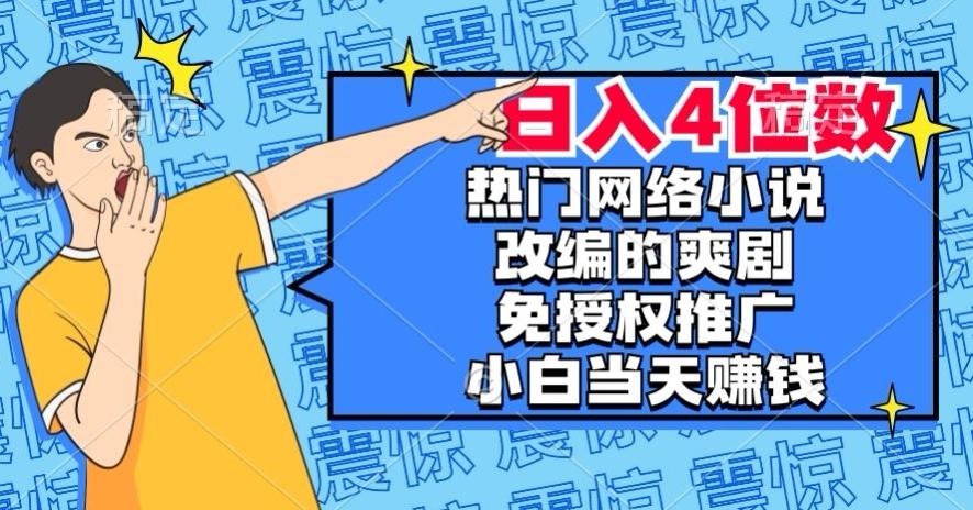 热门网络小说改编的爽剧，免授权推广，新人当天就能赚钱，日入4位数【揭秘】-瀚洪创业网