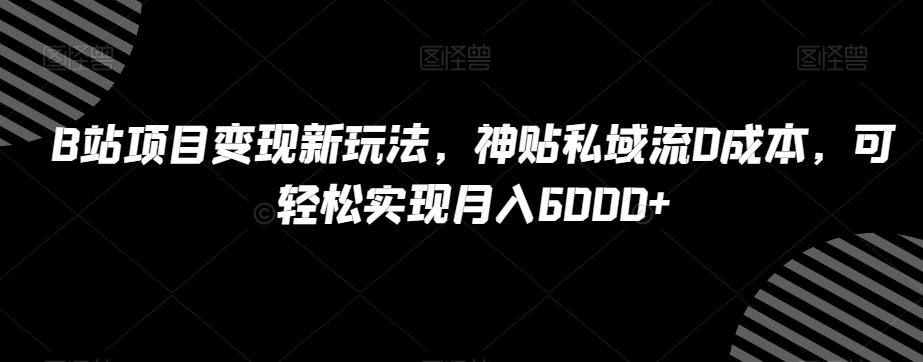 B站项目变现新玩法，神贴私域流0成本，可轻松实现月入6000+【揭秘】-瀚洪创业网