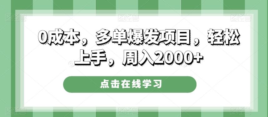 0成本，多单爆发项目，轻松上手，周入2000+-瀚洪创业网