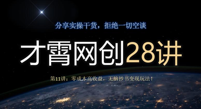 才霄网创28讲第11讲：零成本高收益，无脑抄书变现玩法！-瀚洪创业网