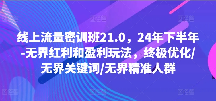 线上流量密训班21.0，24年下半年-无界红利和盈利玩法，终极优化/无界关键词/无界精准人群-瀚洪创业网