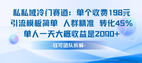 私域冷门赛道单个收费198米引流模板简单人群精准 45%的转化率单人一天大概收益多张-瀚洪创业网