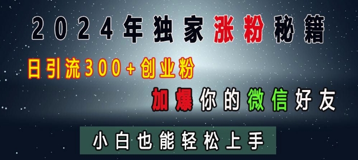 2024年独家涨粉秘籍，日引流300+创业粉，加爆你的微信好友，小白也能轻松上手-瀚洪创业网