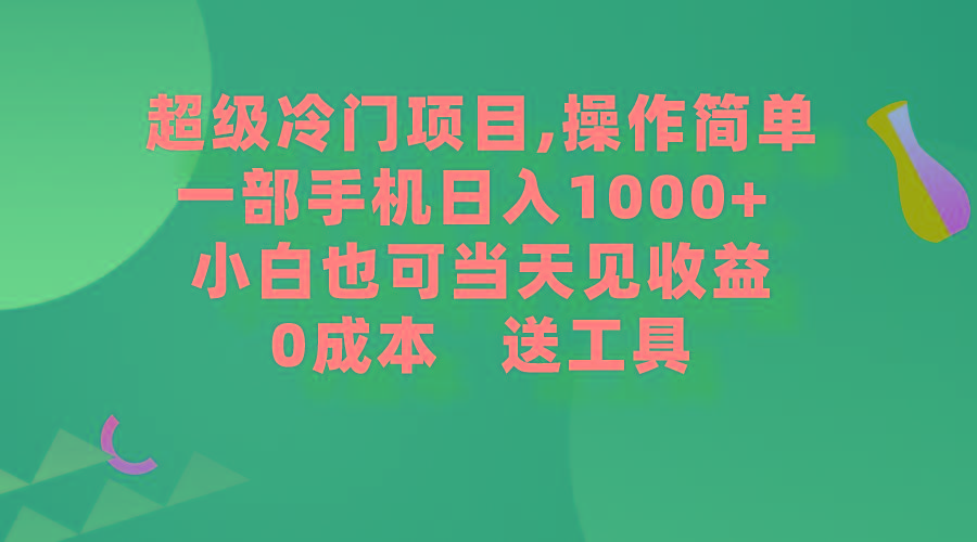 (9291期)超级冷门项目,操作简单，一部手机轻松日入1000+，小白也可当天看见收益-瀚洪创业网