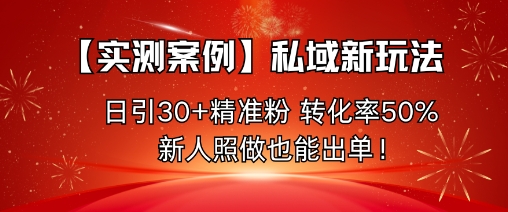 【实测案例】私域新玩法，日引30+精准粉，转化率50%，新人照做也能出单！-瀚洪创业网