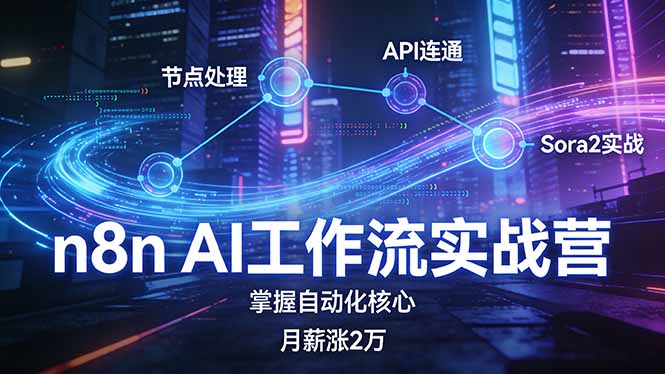 n8n AI工作流实战营，节点处理+API连通+Sora2实战，掌握自动化核心月薪涨2万-瀚洪创业网