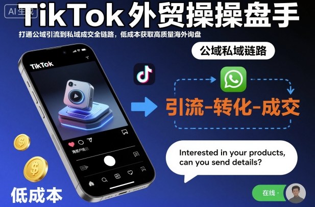 TikTok外贸操盘手，打通公域引流到私域成交全链路，低成本获取高质量海外询盘-瀚洪创业网