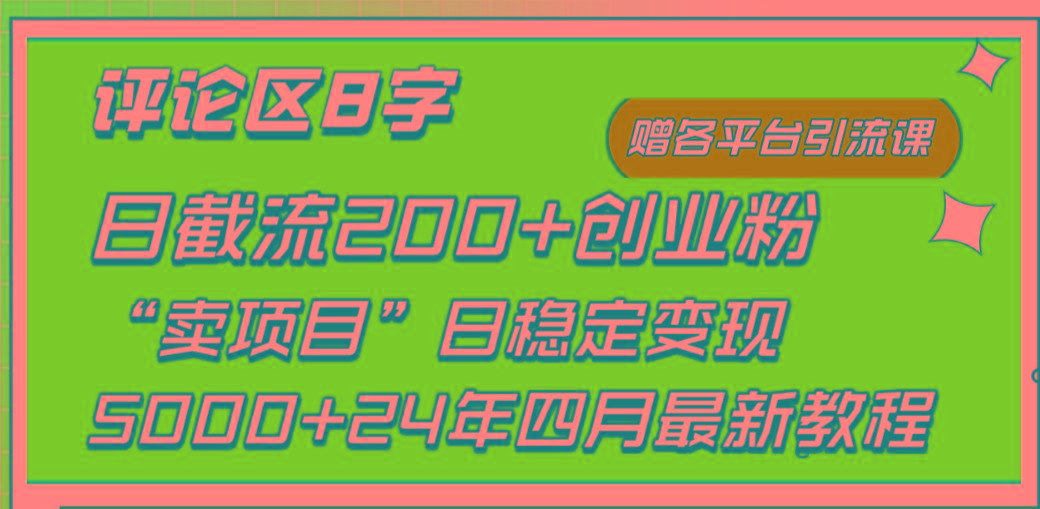 (9851期)评论区8字日载流200+创业粉  日稳定变现5000+24年四月最新教程！-瀚洪创业网