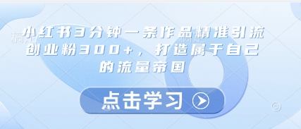 小红书3分钟一条作品精准引流创业粉300+，打造属于自己的流量帝国-瀚洪创业网