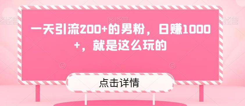 一天引流200+的男粉，日赚1000+，就是这么玩的-瀚洪创业网