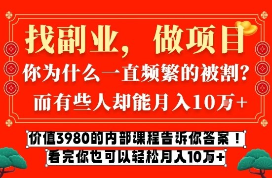 价值3980的网创内部课程，告诉你互联网创业月入10个W的秘密【揭秘】-瀚洪创业网