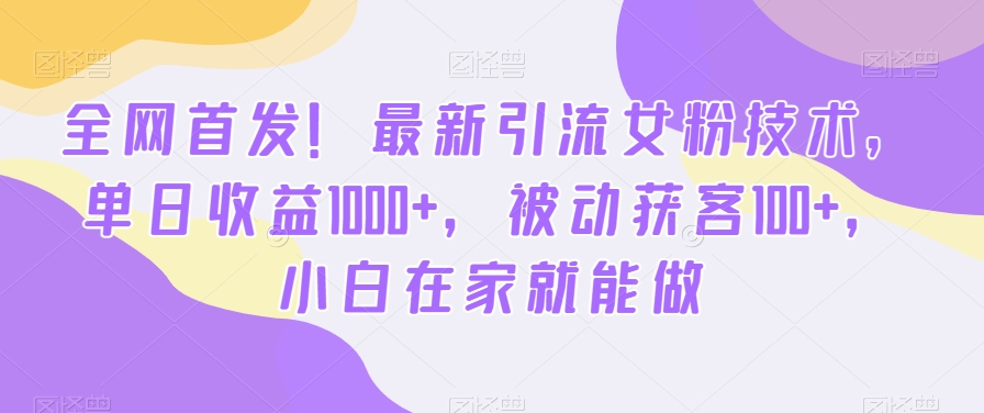 全网首发！最新引流女粉技术，单日收益1000+，被动获客100+，小白在家就能做【揭秘】-瀚洪创业网