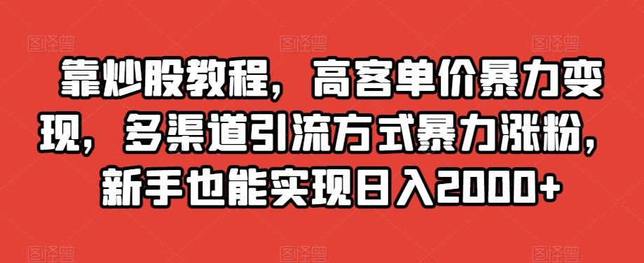 靠炒股教程，高客单价暴力变现，多渠道引流方式暴力涨粉，新手也能实现日入2000+【揭秘】-瀚洪创业网