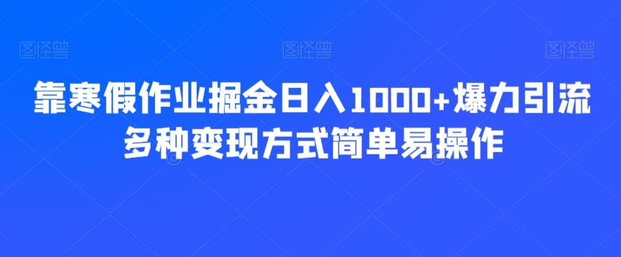 靠寒假作业掘金日入1000+爆力引流多种变现方式简单易操作-瀚洪创业网